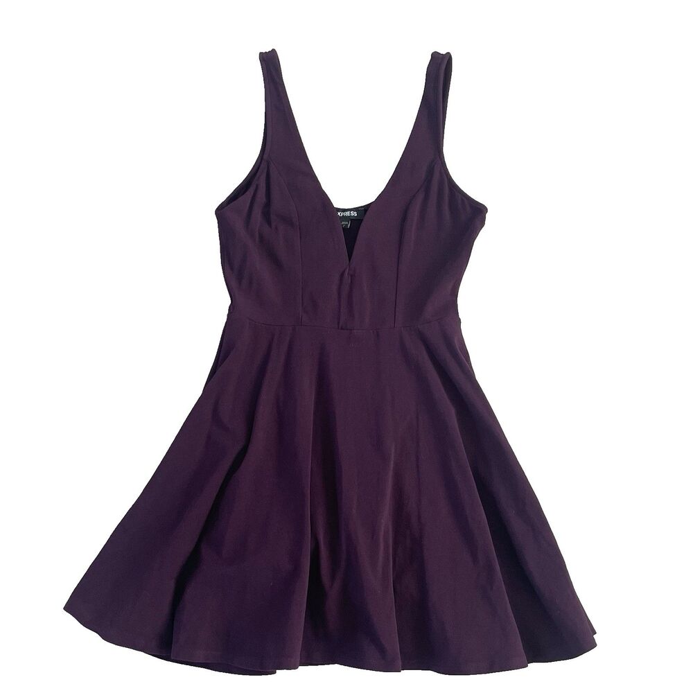 Express Plunging Deep V Neck Romper Skort Dress Built In Shorts Plum Purple S